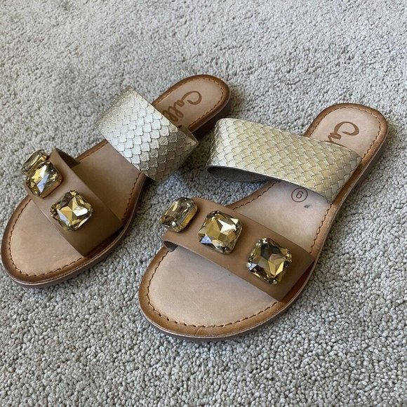 NEW Callisto of California Wrigley Jeweled Metallic Leather Sandals Sz 6 - Picture 2 of 4